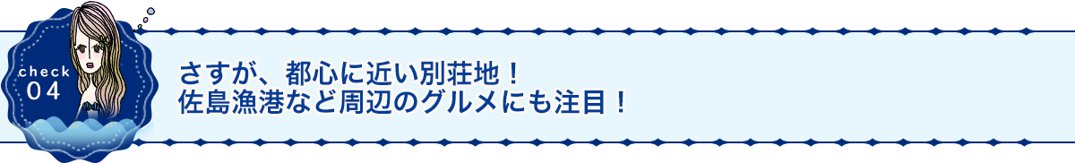 さすが、都心に近い別荘地！佐島漁港など周辺のグルメにも注目！